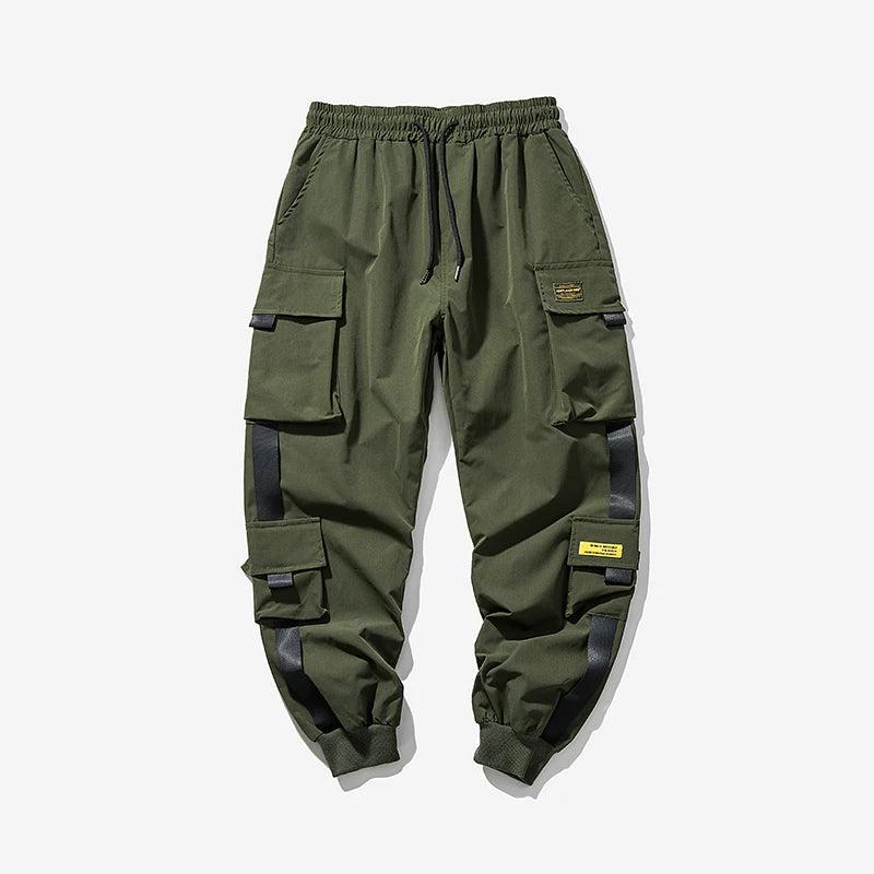 2024 New Hip Hop Joggers Cargo Pants Men Harem Pants Multi-Pocket Ribbons