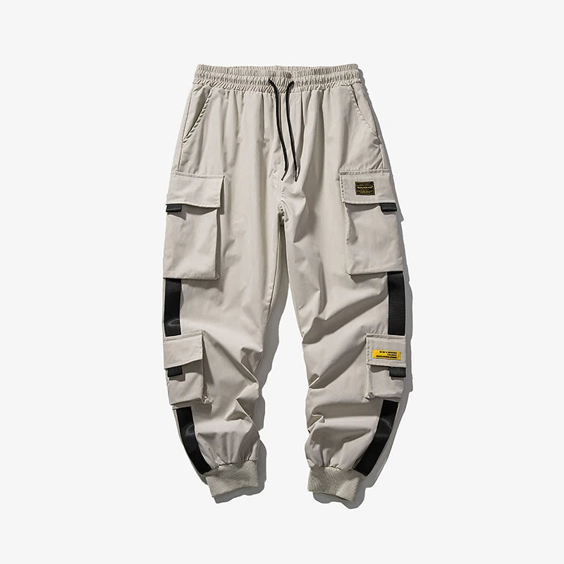 2024 New Hip Hop Joggers Cargo Pants Men Harem Pants Multi-Pocket Ribbons