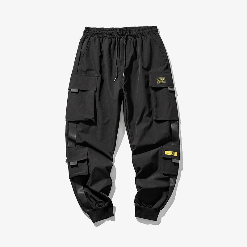 2024 New Hip Hop Joggers Cargo Pants Men Harem Pants Multi-Pocket Ribbons