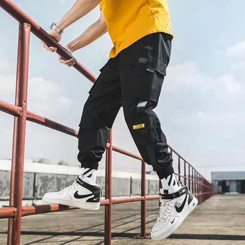 2024 New Hip Hop Joggers Cargo Pants Men Harem Pants Multi-Pocket Ribbons