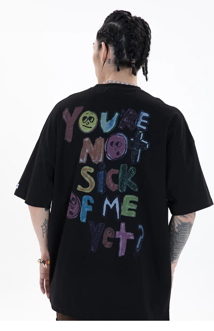 Men Oversize T Shirt Hip Hop Streetwear Painting Letter Heart Rainbow Angels Graphic Tshirt Harajuku Cotton T-Shirt Unisex