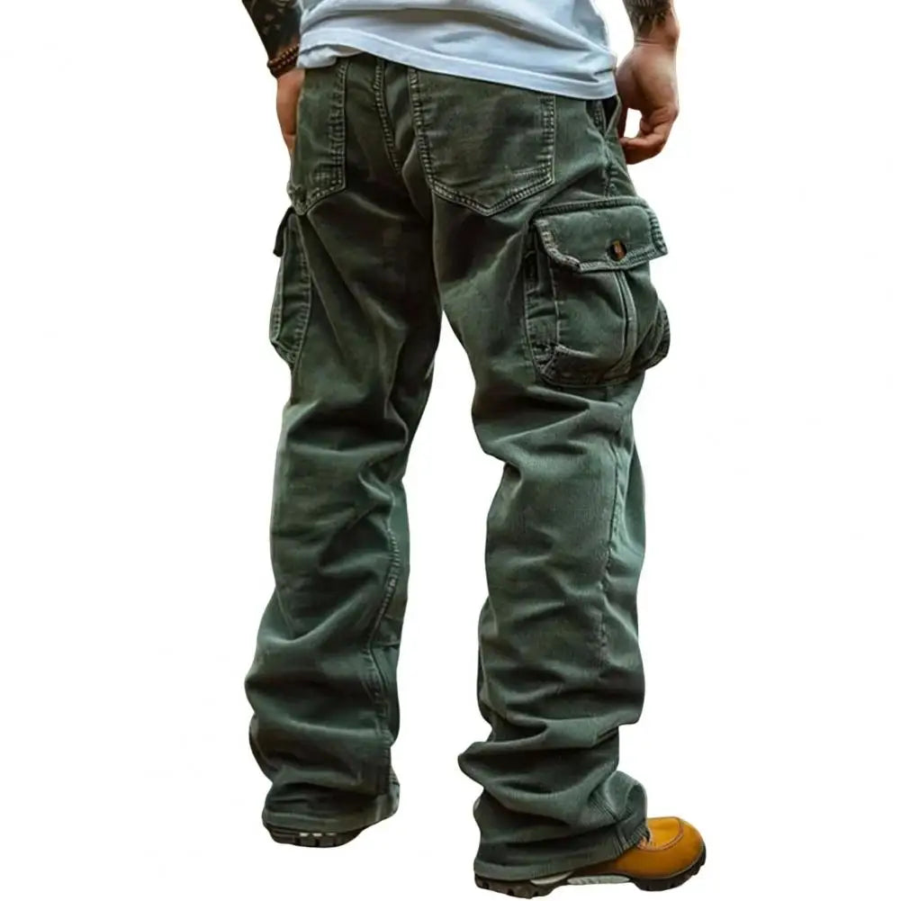 Cargo Pants for Men Retro Style Men's Corduroy Cargo Pants with Multiple Pockets Mid-rise Solid Color Trousers for Wear Long