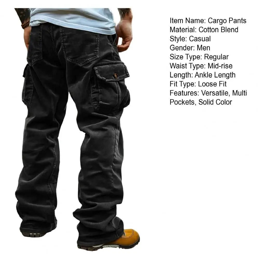 Cargo Pants for Men Retro Style Men's Corduroy Cargo Pants with Multiple Pockets Mid-rise Solid Color Trousers for Wear Long