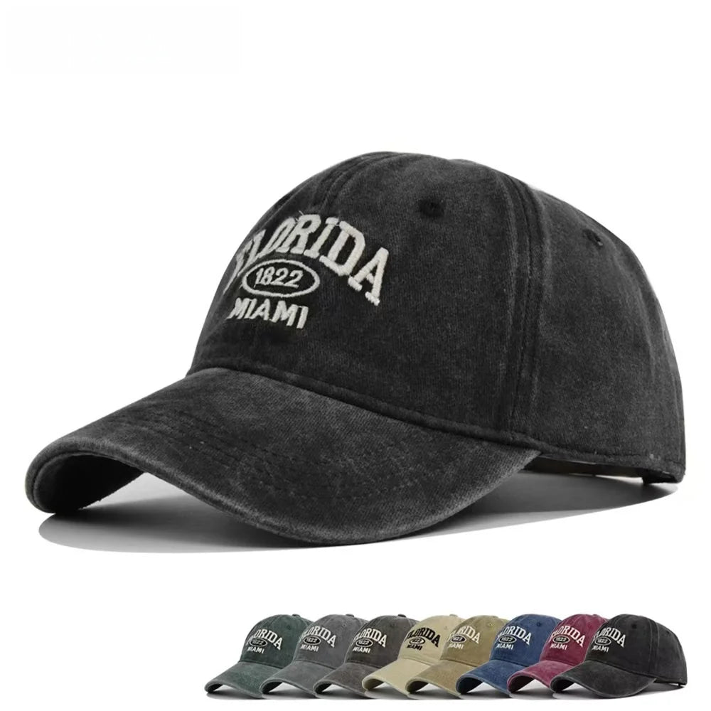 Vintage Washed Cowboy Baseball Cap for Men Women FLORIDA Embroidery