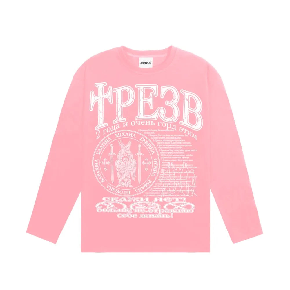 Oversized Men T-Shirt Streetwear Sober Graphic Print Autumn Hip Hop Korean