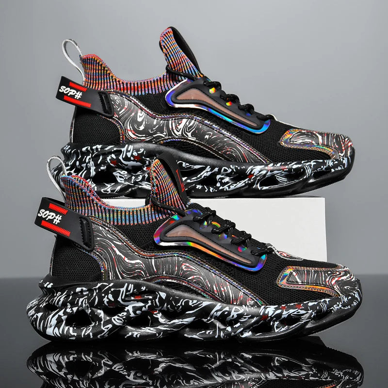 2026 New Men Chunky Running Shoes Breathable Knit Sneakers Shockproof