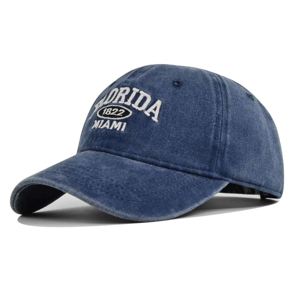 Vintage Washed Cowboy Baseball Cap for Men Women FLORIDA Embroidery