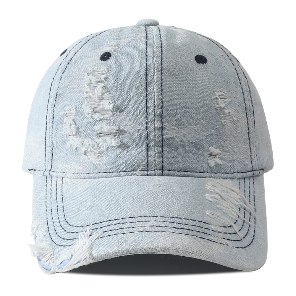 Vintage Distressed Denim Baseball Cap Adjustable Hip Hop Streetwear