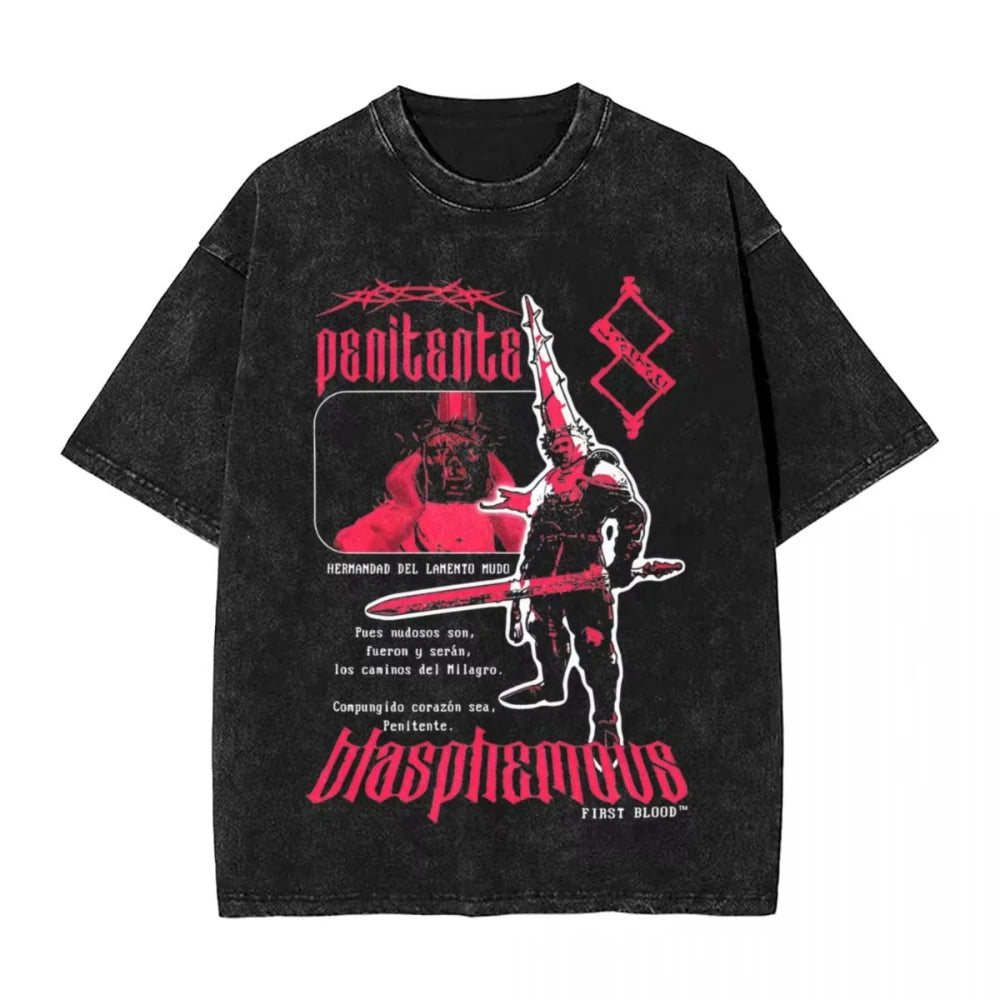 Oversized Washed T Shirts Silent Hill Vintage Cotton T-Shirts Blasphemous Fashion