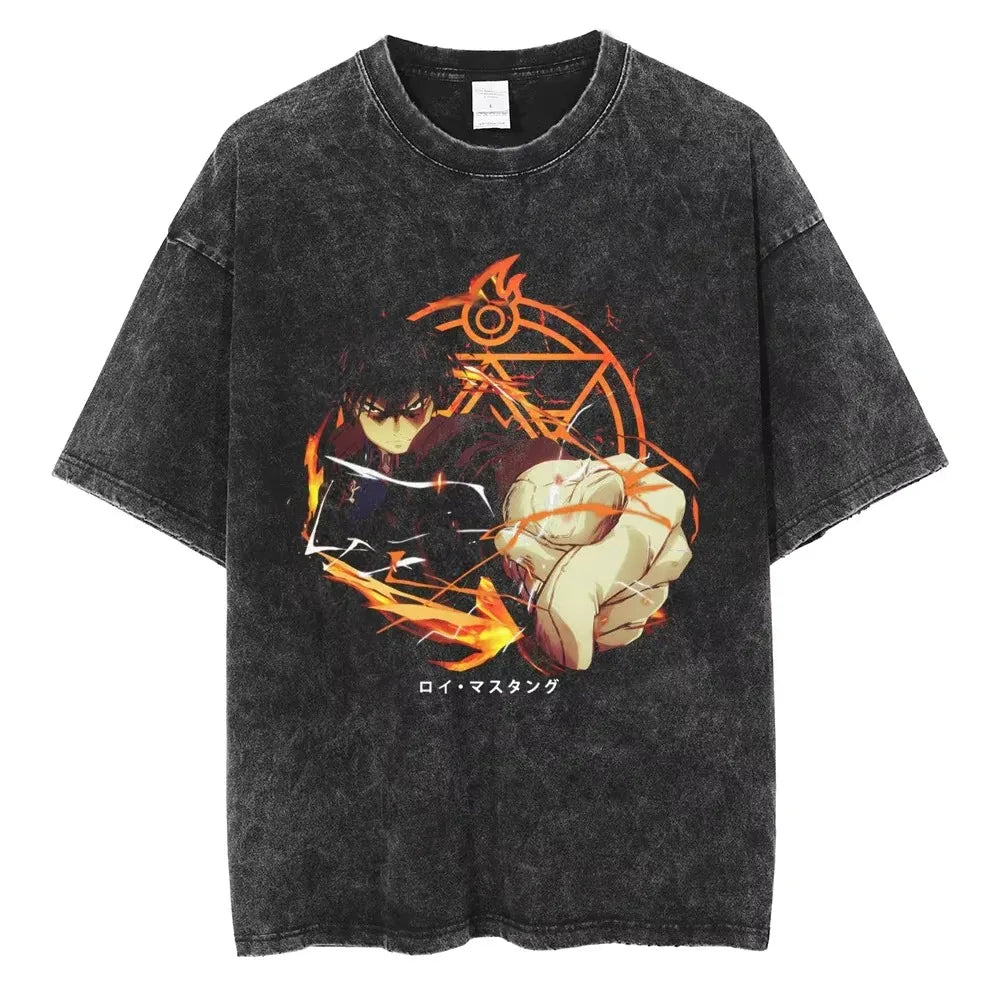 Washed Oversized T Shirt Hellsing Alucard Graphic Women Men Vintage Manga T-shirts Street Cotton Tshirt Harajuku Male Feamel Tee