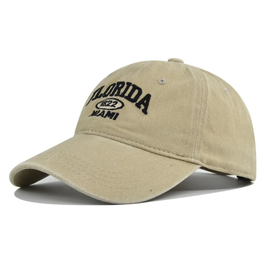 Vintage Washed Cowboy Baseball Cap for Men Women FLORIDA Embroidery