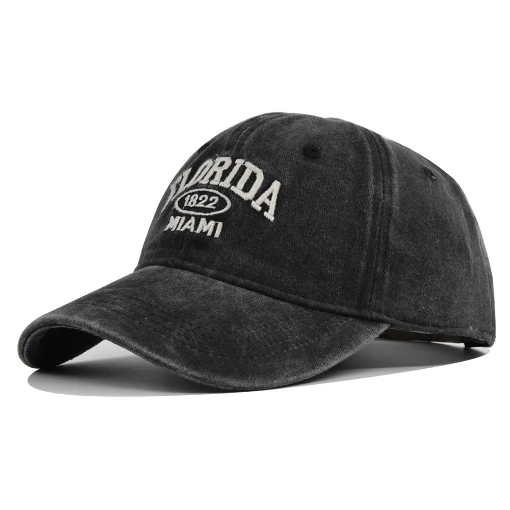 Vintage Washed Cowboy Baseball Cap for Men Women FLORIDA Embroidery