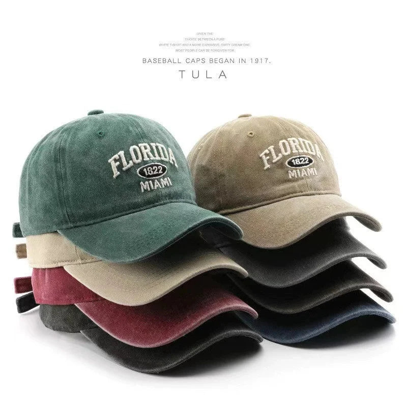Vintage Washed Cowboy Baseball Cap for Men Women FLORIDA Embroidery