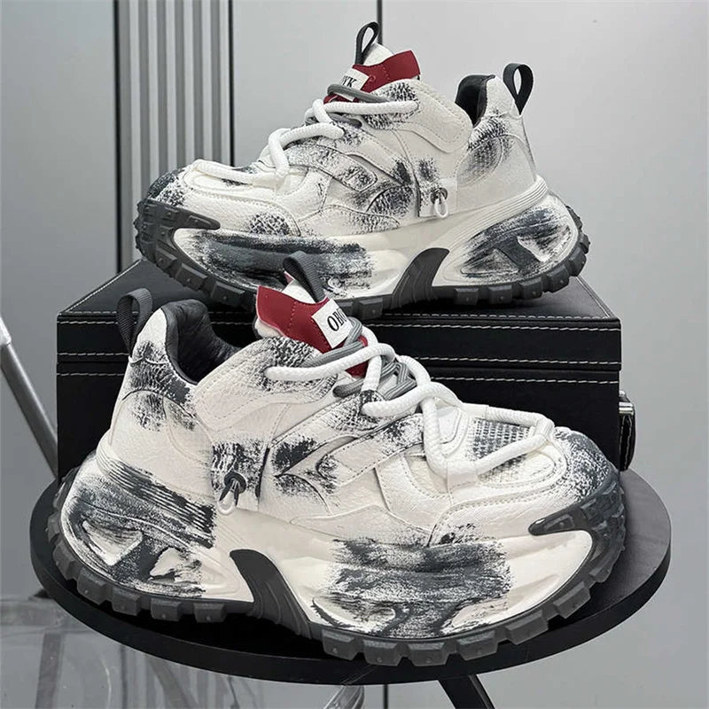 Chunky Sneakers Mens Designer Tire Sole Sport Shoes Fashion Casual Microfiber Leather