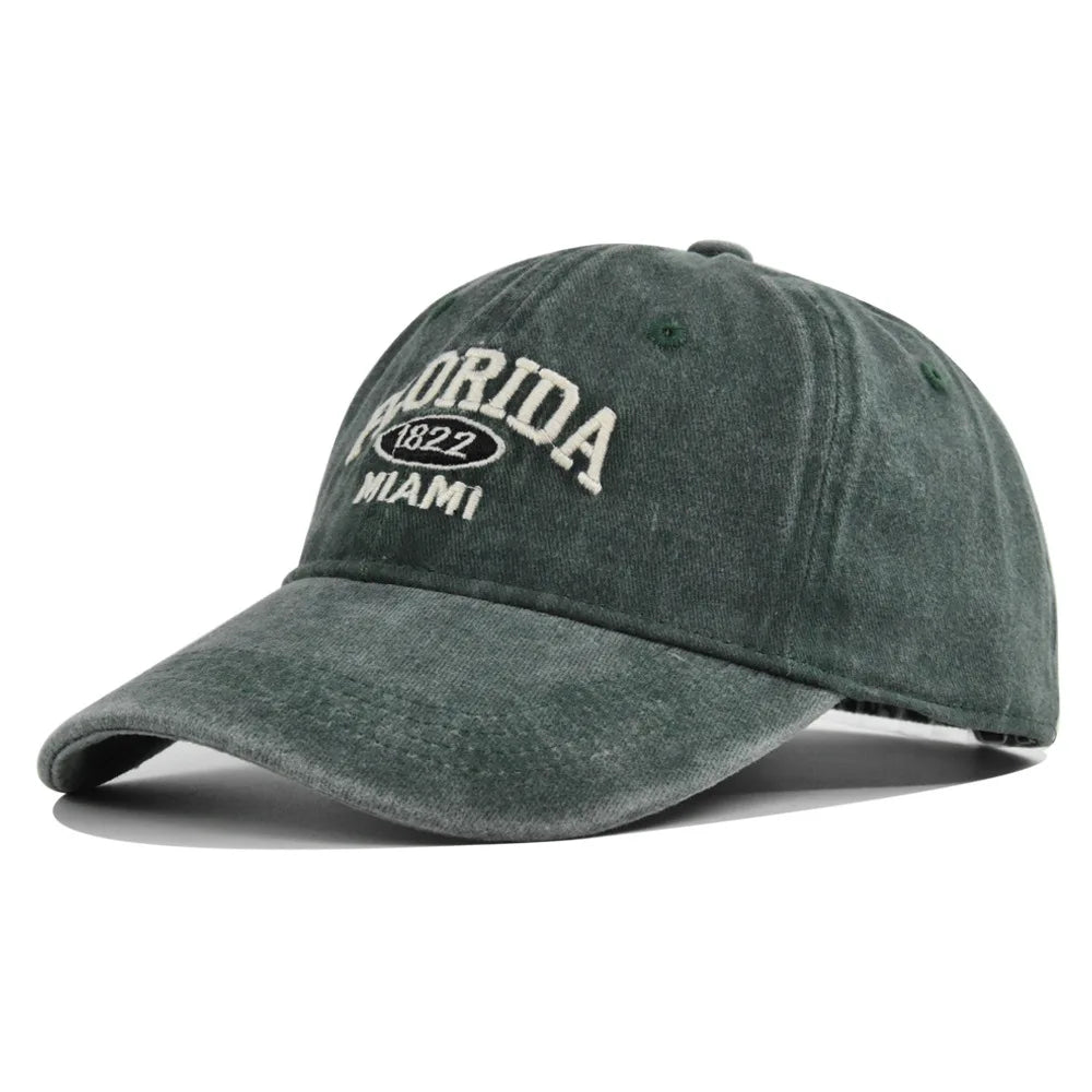 Vintage Washed Cowboy Baseball Cap for Men Women FLORIDA Embroidery