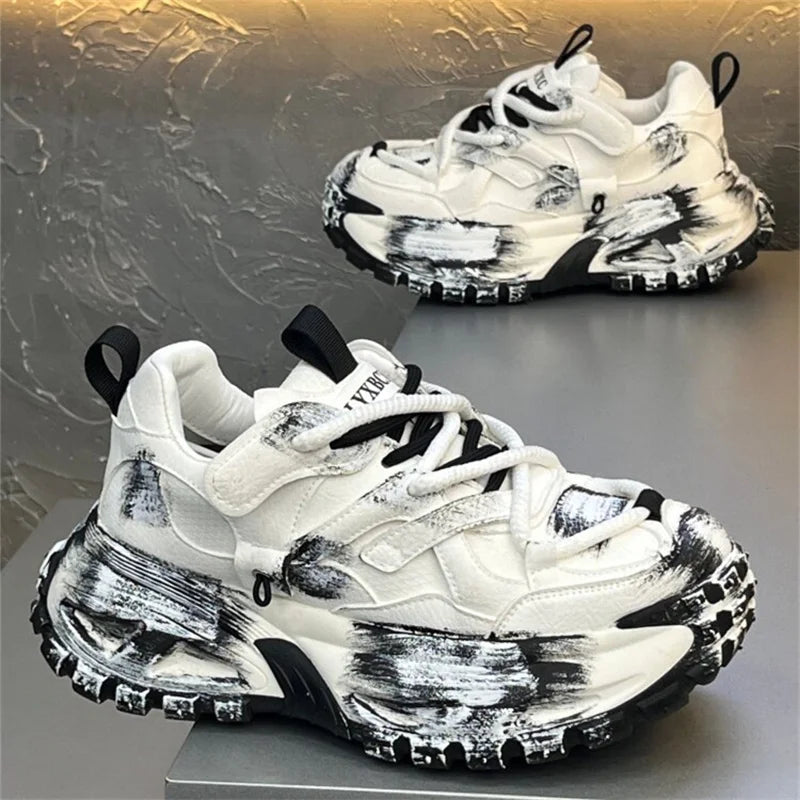 Chunky Sneakers Mens Designer Tire Sole Sport Shoes Fashion Casual Microfiber Leather