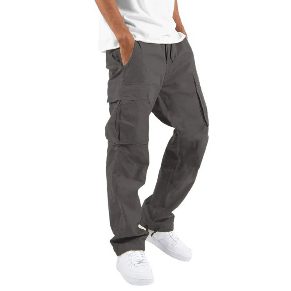 Calça cargo de ajuste relaxado com cordão, calça esportiva de sarja para caminhadas ao ar livre,Calça jogger casual masculina5XL