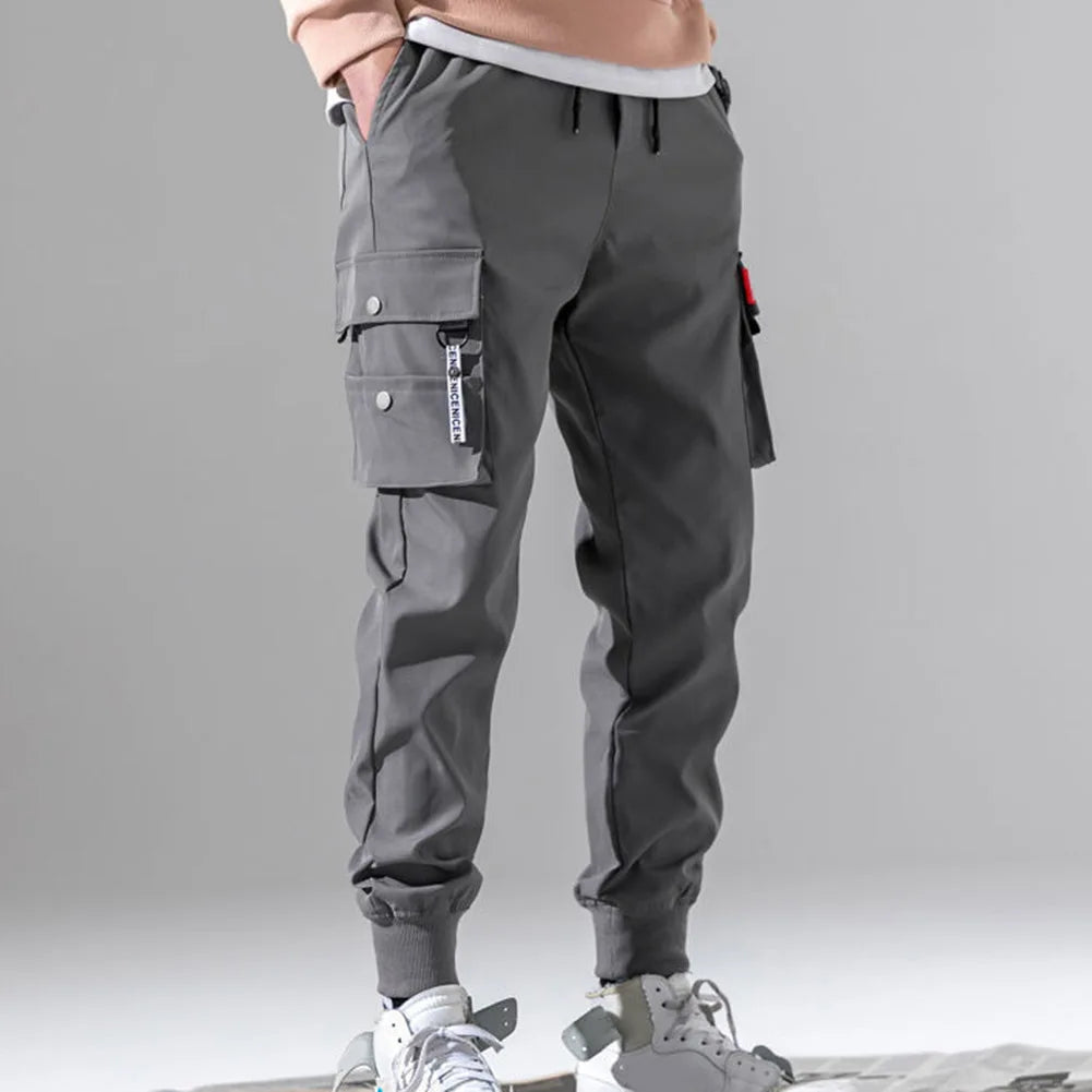 Mens Trendy Solid Cargo Pants Multi Pockets Hip Hop Joggers Trousers Sweatpants Outdoor Work Trousers Hiking Pants