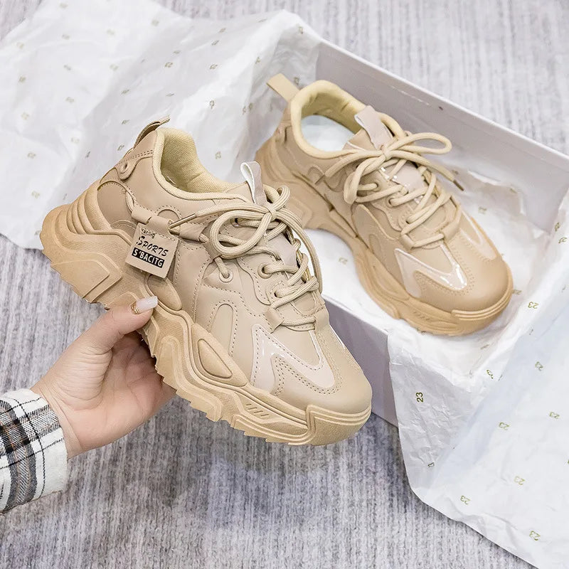 2025 Chunky Womens Leather Sneakers Casual Sports Shoes Female