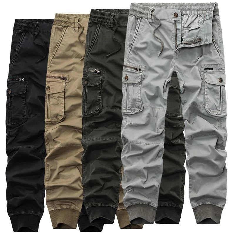Jaysce Men Casual Joggers Solid Color Pants Men Cotton Elastic Trousers Military Style