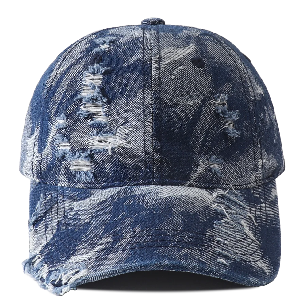 Vintage Distressed Denim Baseball Cap Adjustable Hip Hop Streetwear