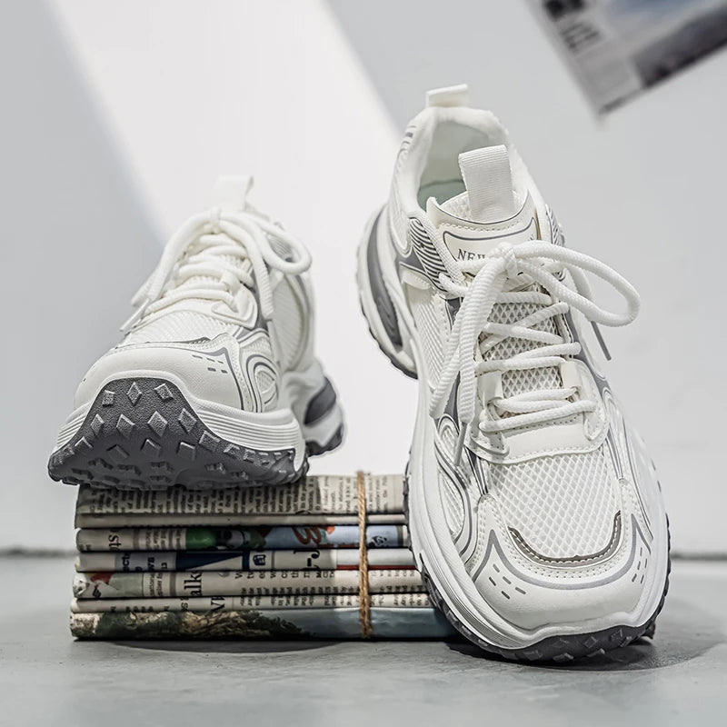 Trendy Unisex Chunky Dad Sneakers | Silver Black Retro Couple Shoes