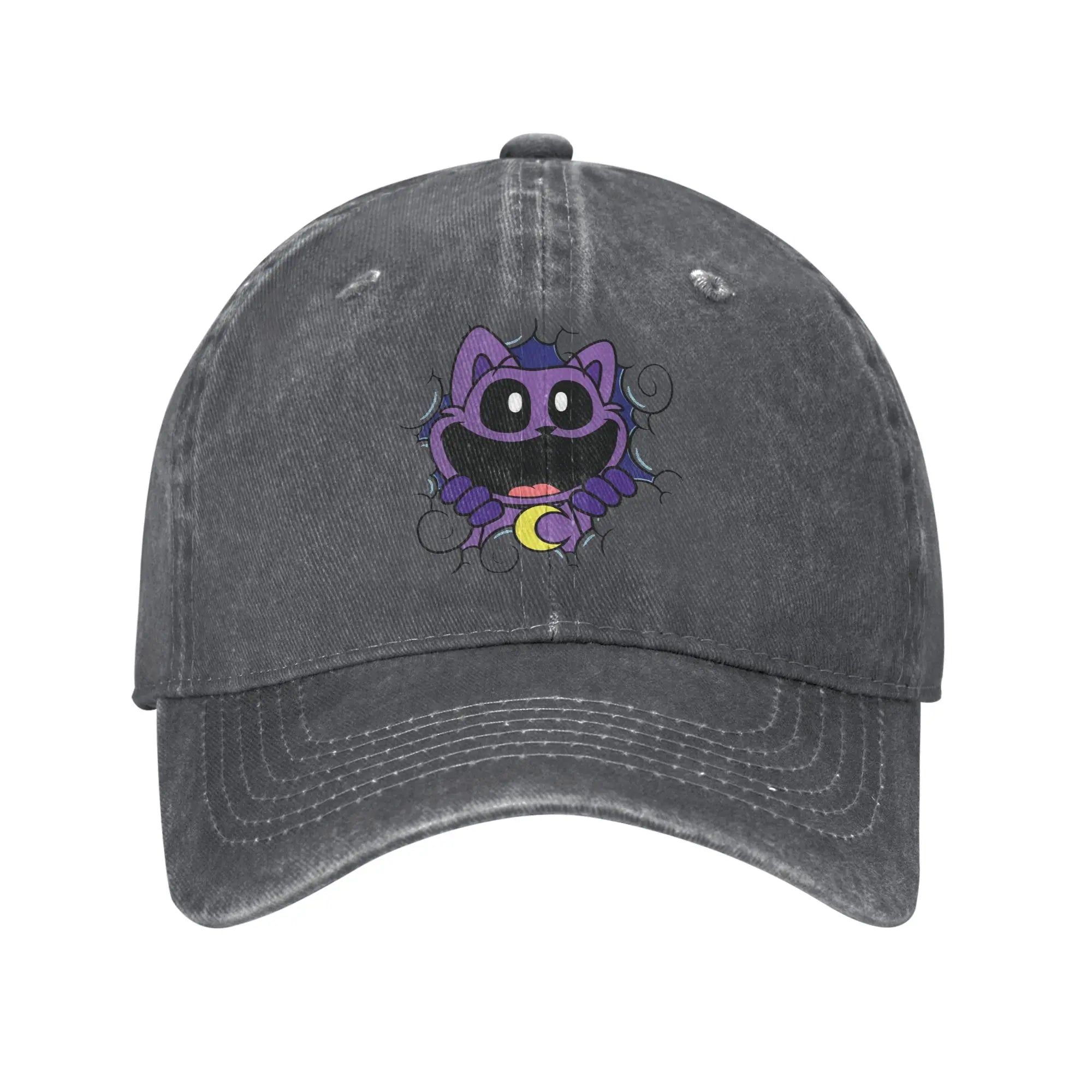 Vintage Catnap Cartoon Baseball Cap for Men Women Distressed Denim Washed