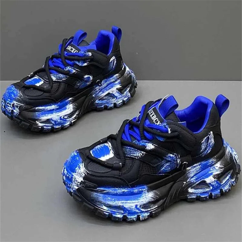 Chunky Sneakers Mens Designer Tire Sole Sport Shoes Fashion Casual Microfiber Leather