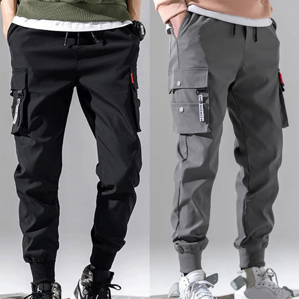 Mens Trendy Solid Cargo Pants Multi Pockets Hip Hop Joggers Trousers Sweatpants Outdoor Work Trousers Hiking Pants