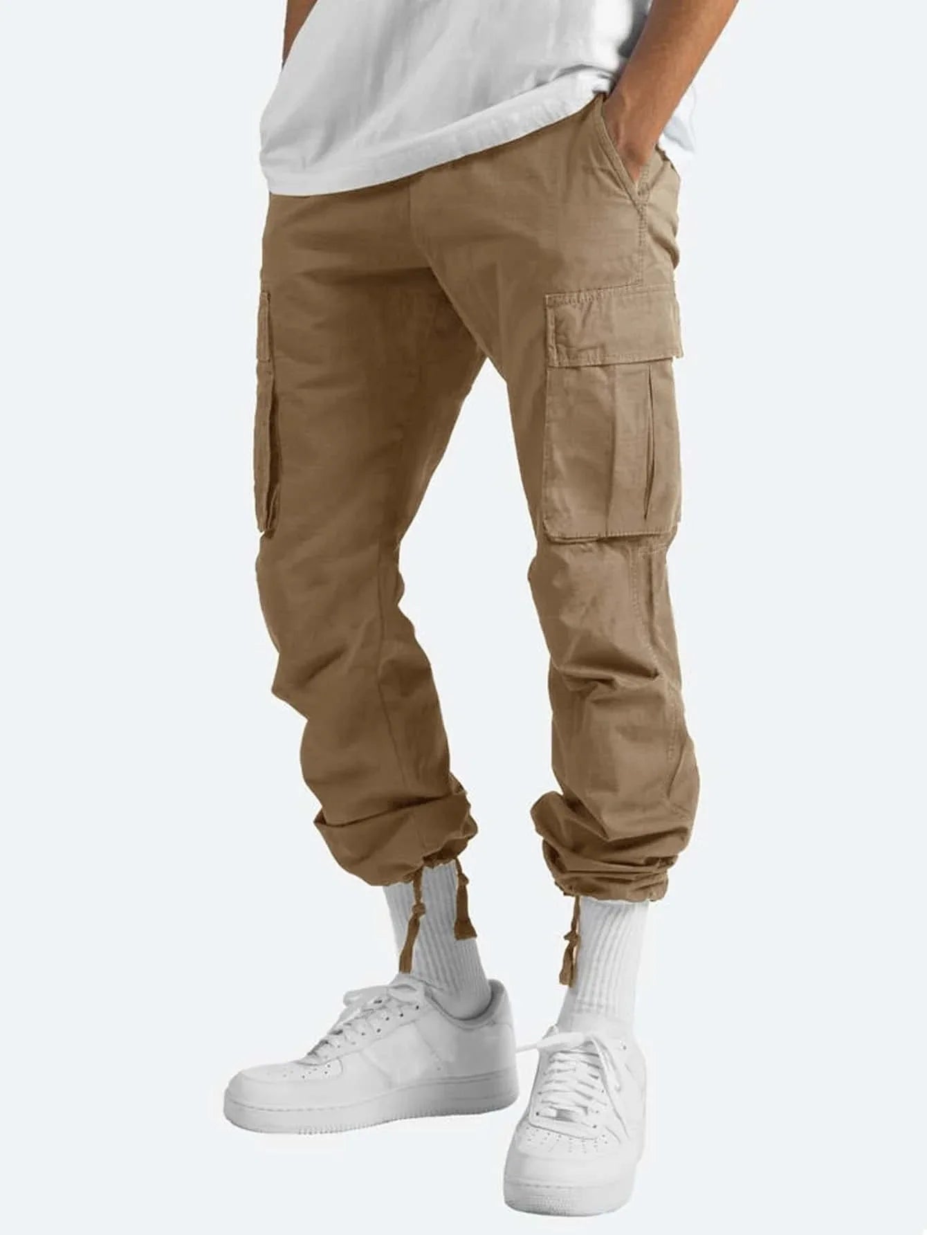 Calça cargo de ajuste relaxado com cordão, calça esportiva de sarja para caminhadas ao ar livre,Calça jogger casual masculina5XL