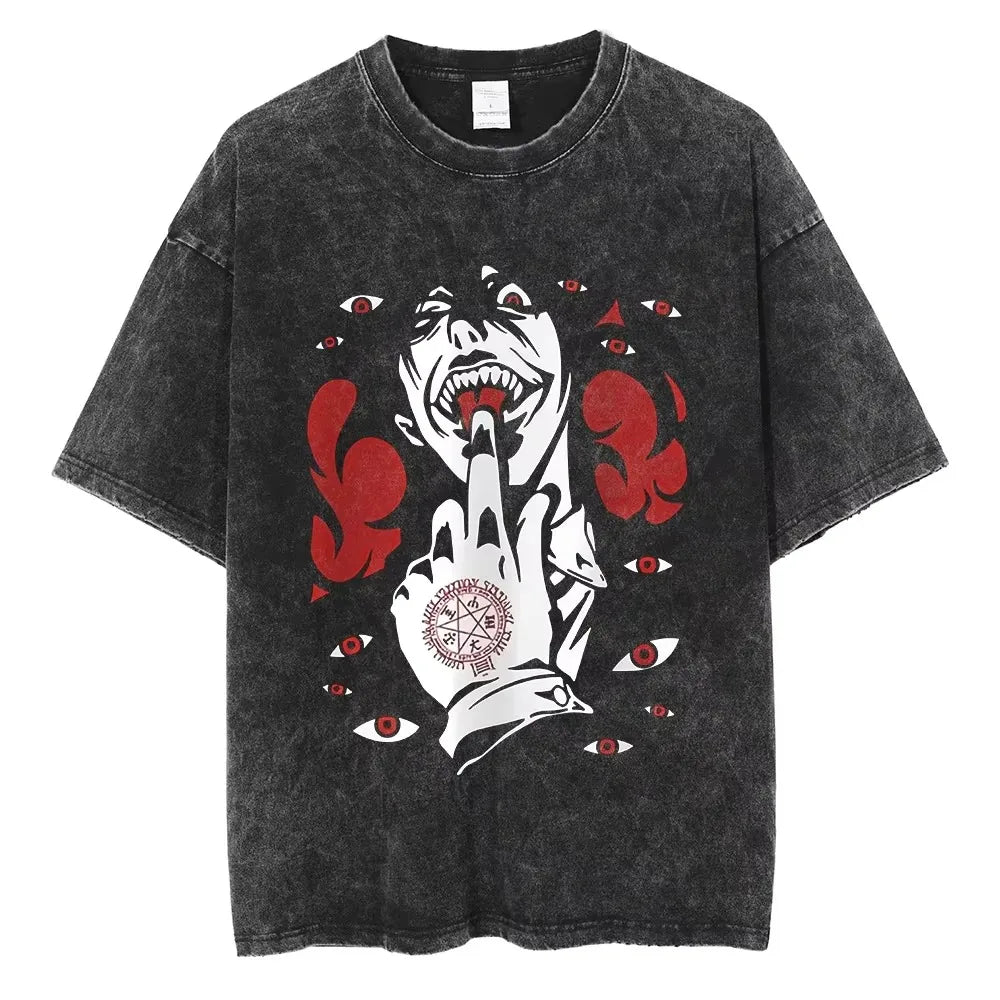 Washed Oversized T Shirt Hellsing Alucard Graphic Women Men Vintage Manga T-shirts Street Cotton Tshirt Harajuku Male Feamel Tee