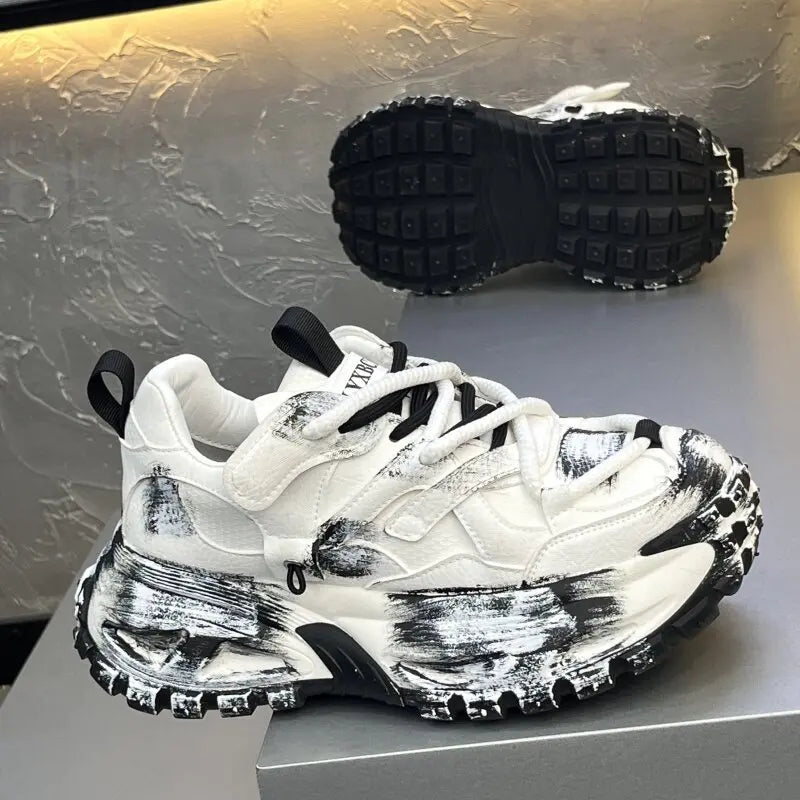 Chunky Sneakers Mens Designer Tire Sole Sport Shoes Fashion Casual Microfiber Leather