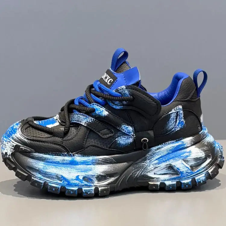 Chunky Sneakers Mens Designer Tire Sole Sport Shoes Fashion Casual Microfiber Leather