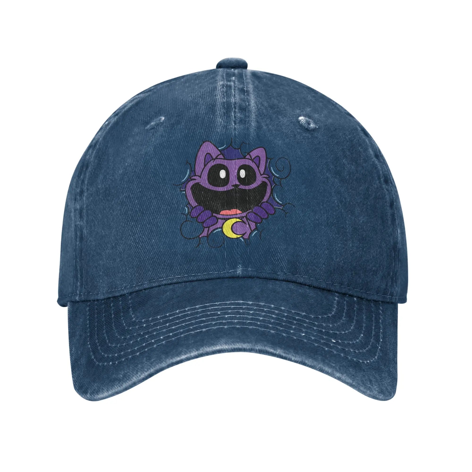 Vintage Catnap Cartoon Baseball Cap for Men Women Distressed Denim Washed