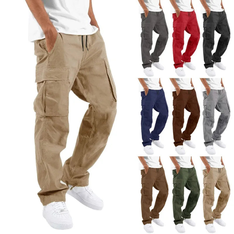 Calça cargo de ajuste relaxado com cordão, calça esportiva de sarja para caminhadas ao ar livre,Calça jogger casual masculina5XL
