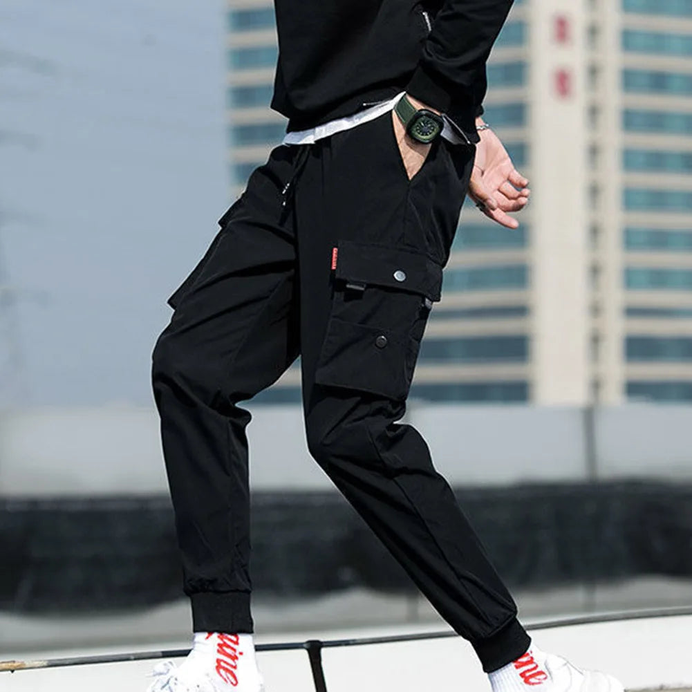 Mens Trendy Solid Cargo Pants Multi Pockets Hip Hop Joggers Trousers Sweatpants Outdoor Work Trousers Hiking Pants
