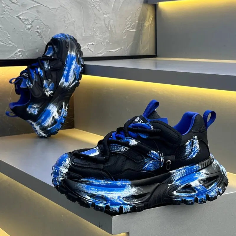 Chunky Sneakers Mens Designer Tire Sole Sport Shoes Fashion Casual Microfiber Leather