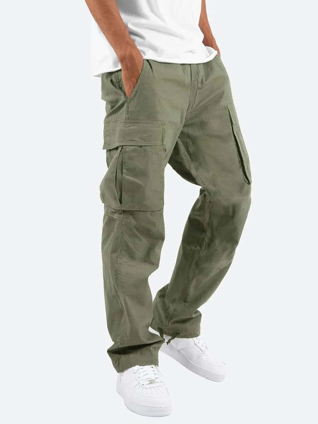 Calça cargo de ajuste relaxado com cordão, calça esportiva de sarja para caminhadas ao ar livre,Calça jogger casual masculina5XL