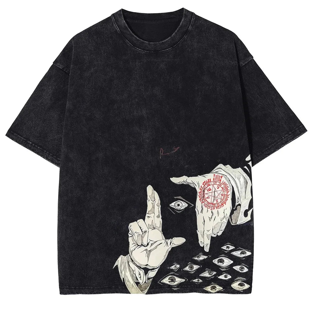 Washed Oversized T Shirt Hellsing Alucard Graphic Women Men Vintage Manga T-shirts Street Cotton Tshirt Harajuku Male Feamel Tee