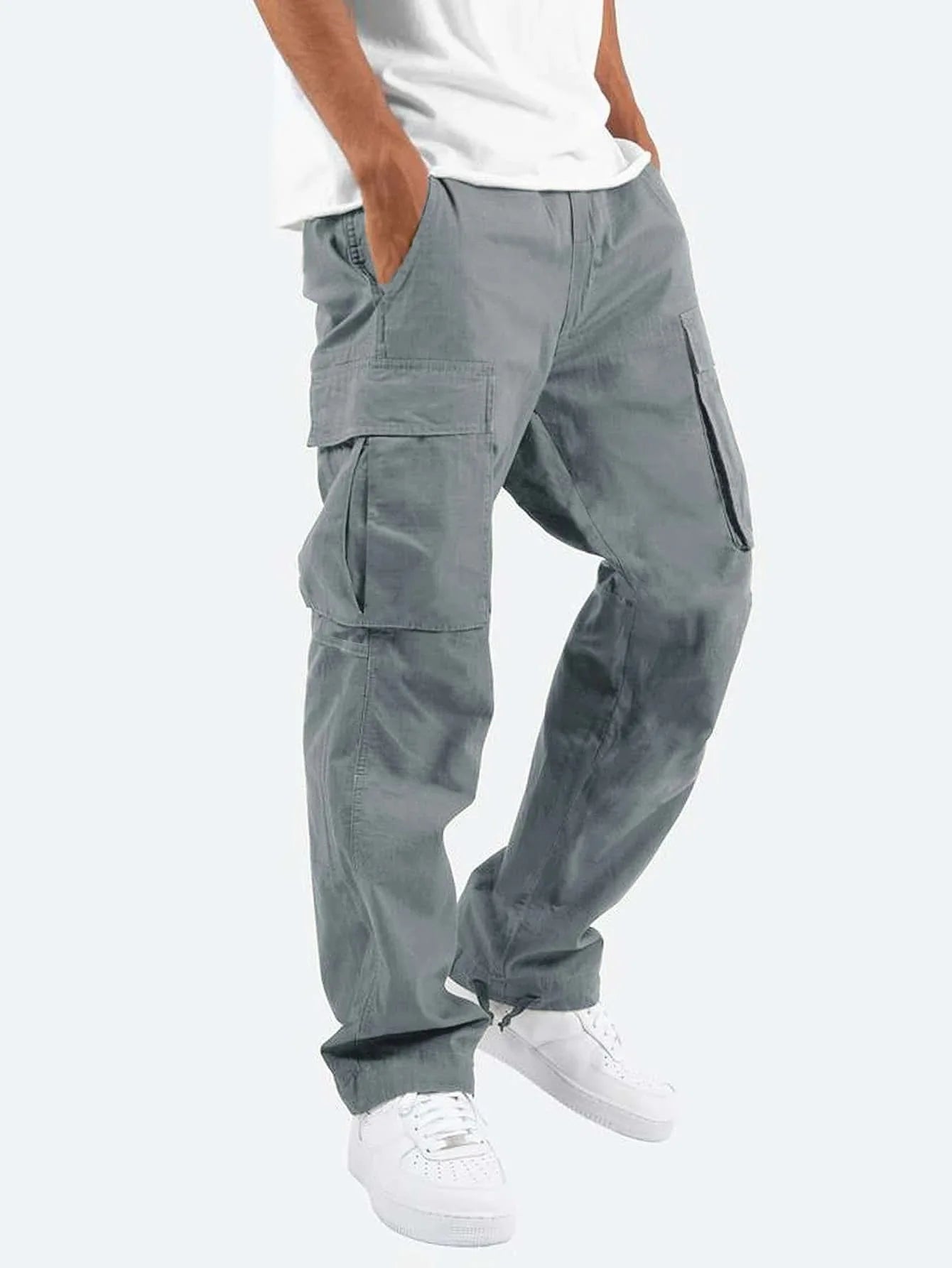 Calça cargo de ajuste relaxado com cordão, calça esportiva de sarja para caminhadas ao ar livre,Calça jogger casual masculina5XL