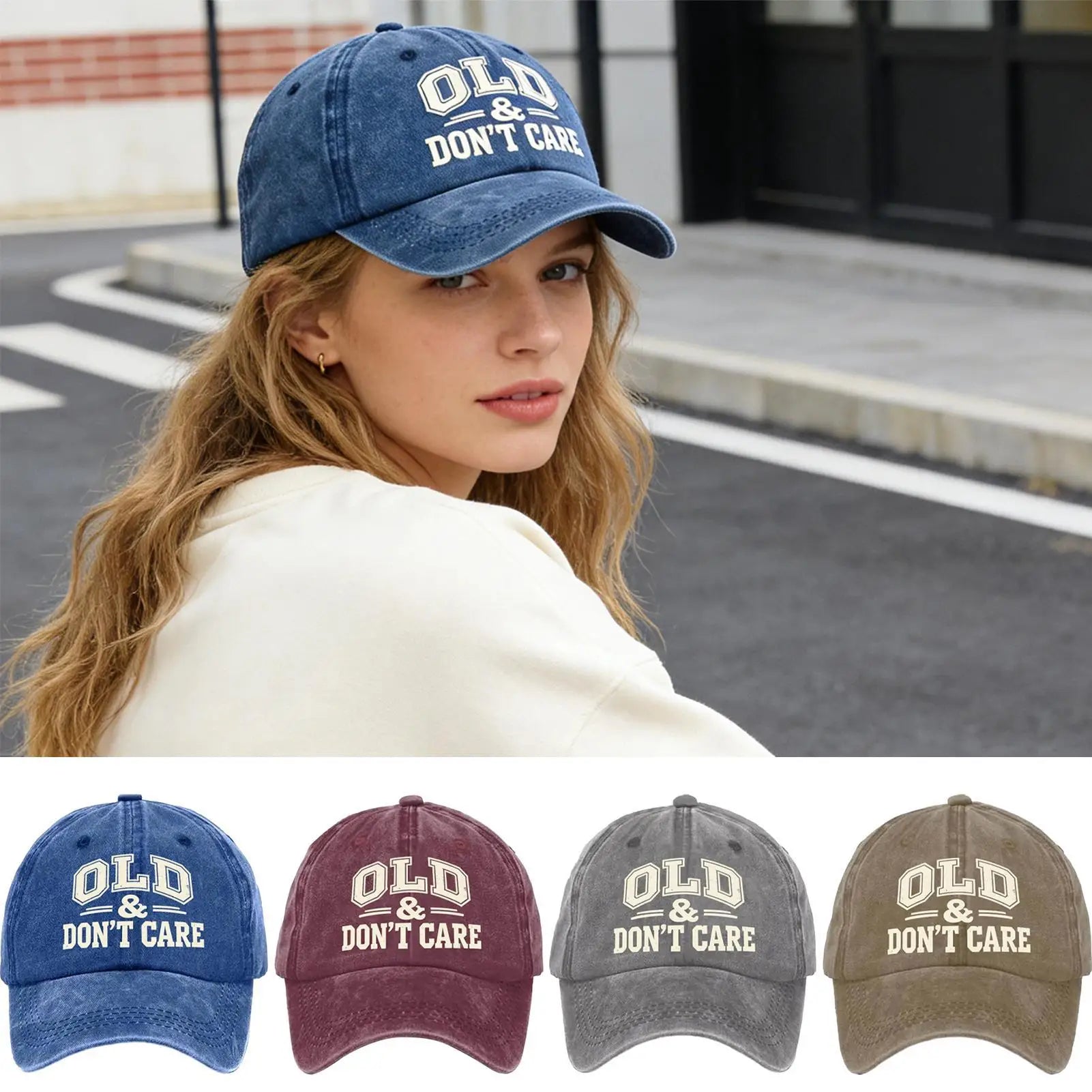 Vintage Baseball Caps Retro OLD Dont Care  printing Hat Unisex Style Distressed Washed