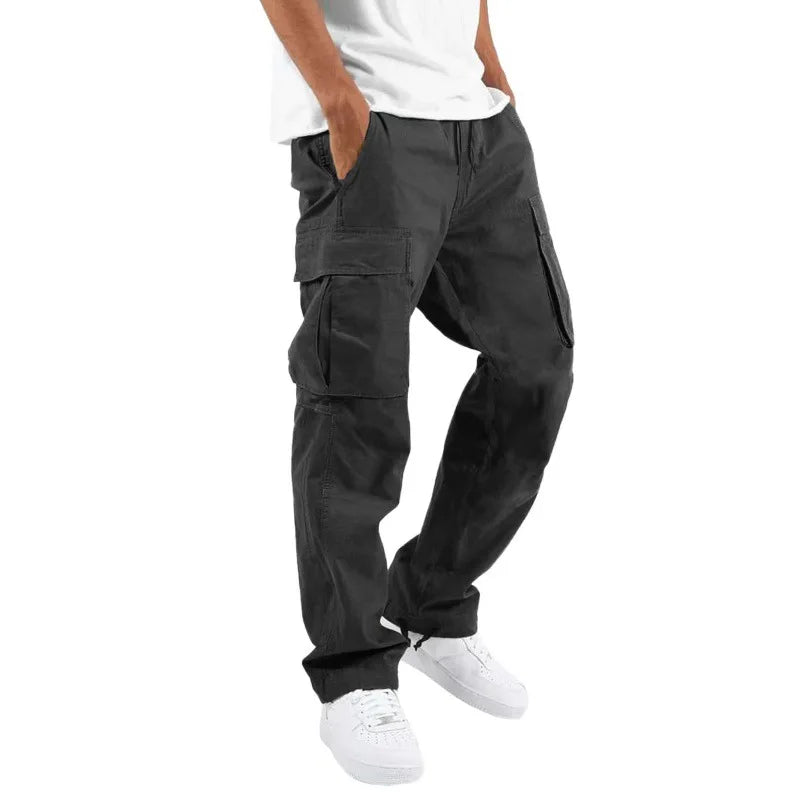 Calça cargo de ajuste relaxado com cordão, calça esportiva de sarja para caminhadas ao ar livre,Calça jogger casual masculina5XL