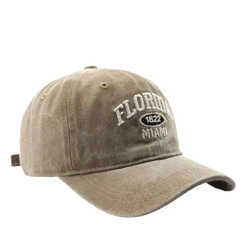 Vintage Washed Cowboy Baseball Cap for Men Women FLORIDA Embroidery