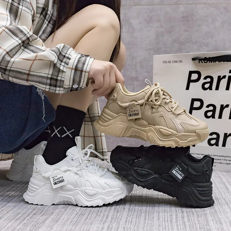2025 Chunky Womens Leather Sneakers Casual Sports Shoes Female