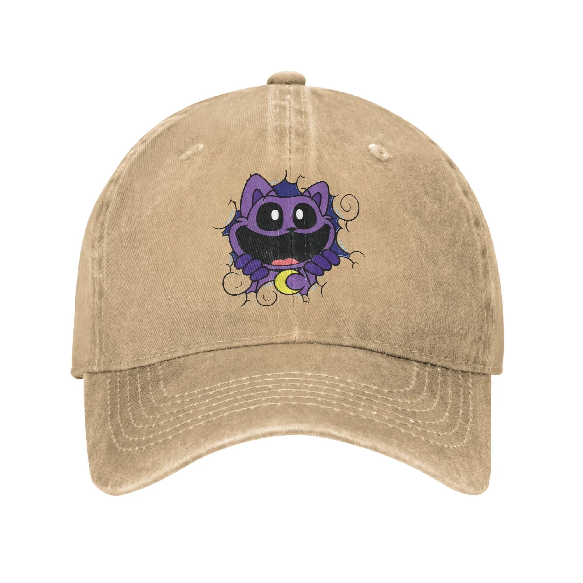 Vintage Catnap Cartoon Baseball Cap for Men Women Distressed Denim Washed