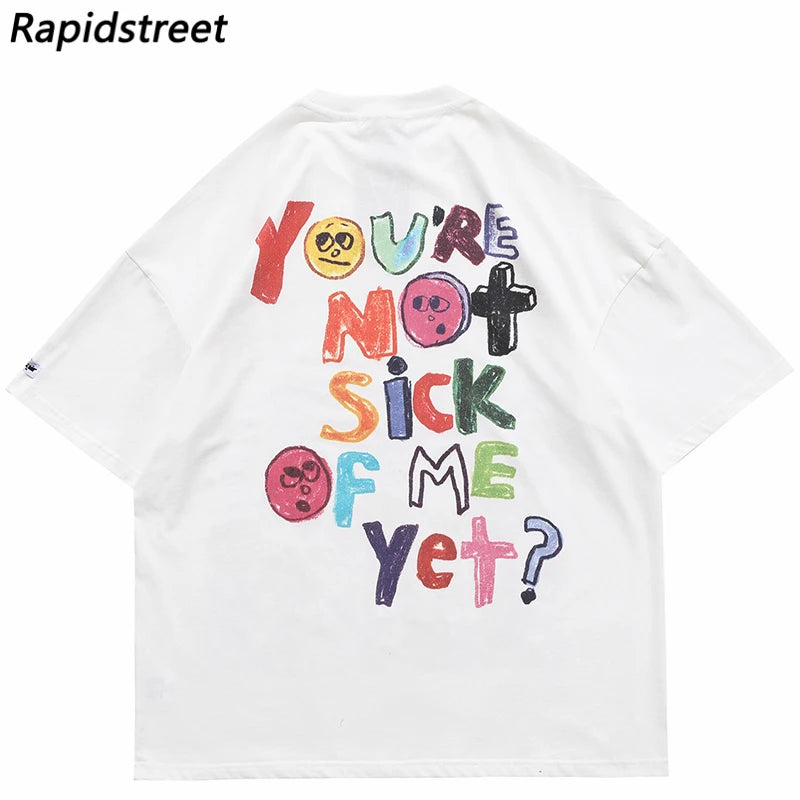 Men Oversize T Shirt Hip Hop Streetwear Painting Letter Heart Rainbow Angels Graphic Tshirt Harajuku Cotton T-Shirt Unisex