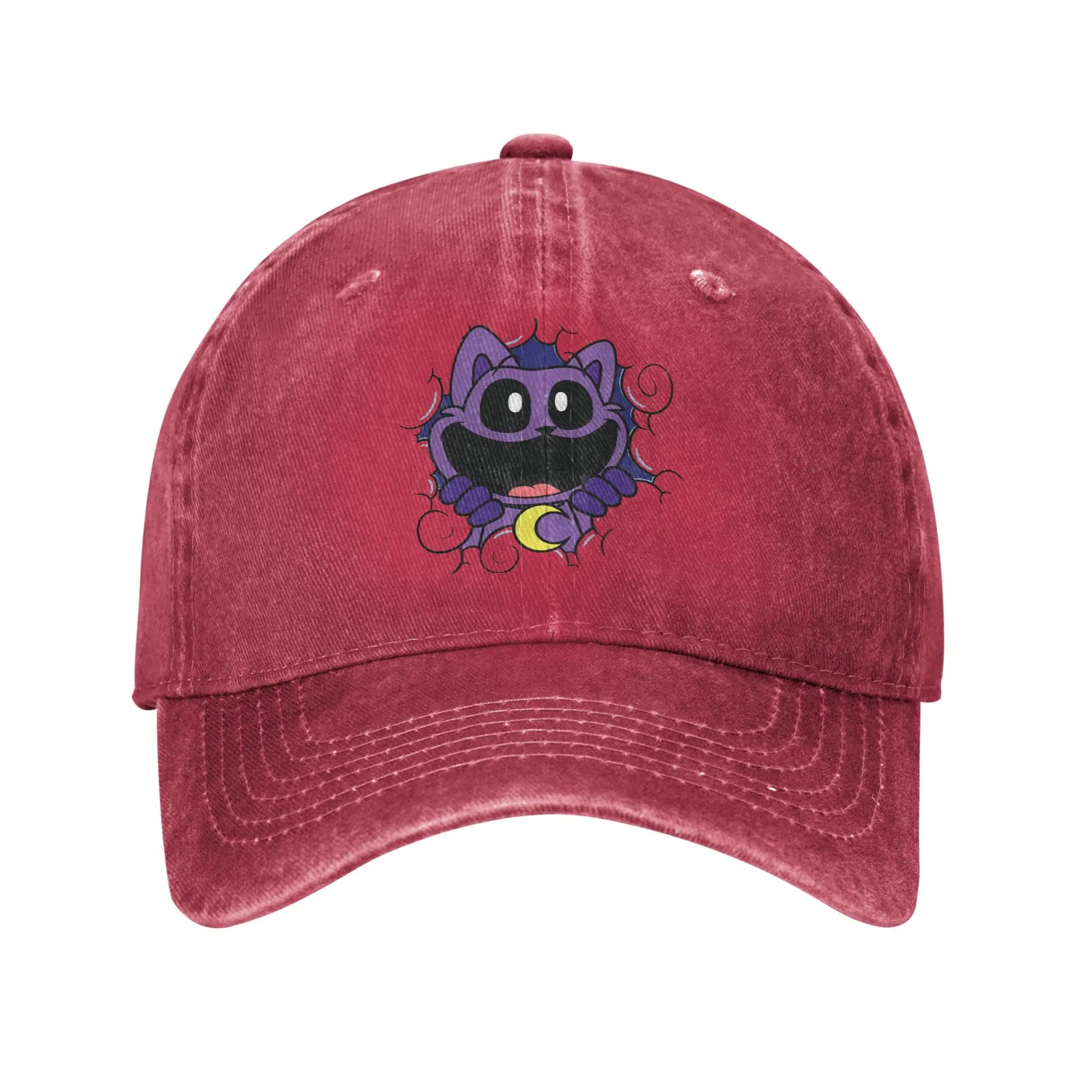 Vintage Catnap Cartoon Baseball Cap for Men Women Distressed Denim Washed