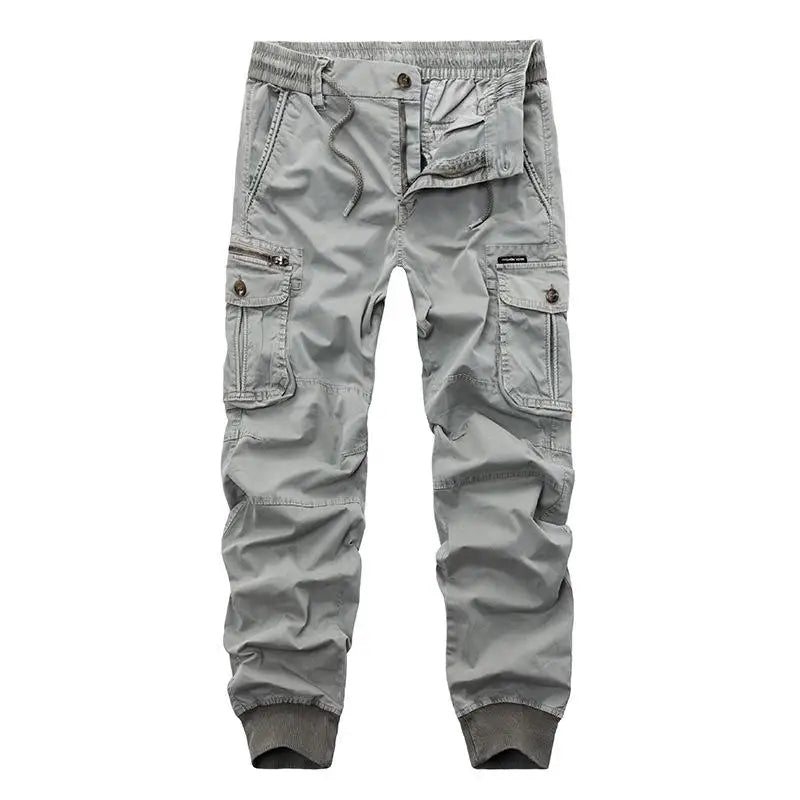 Jaysce Men Casual Joggers Solid Color Pants Men Cotton Elastic Trousers Military Style