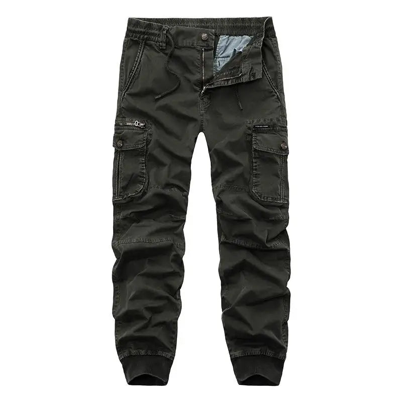 Jaysce Men Casual Joggers Solid Color Pants Men Cotton Elastic Trousers Military Style