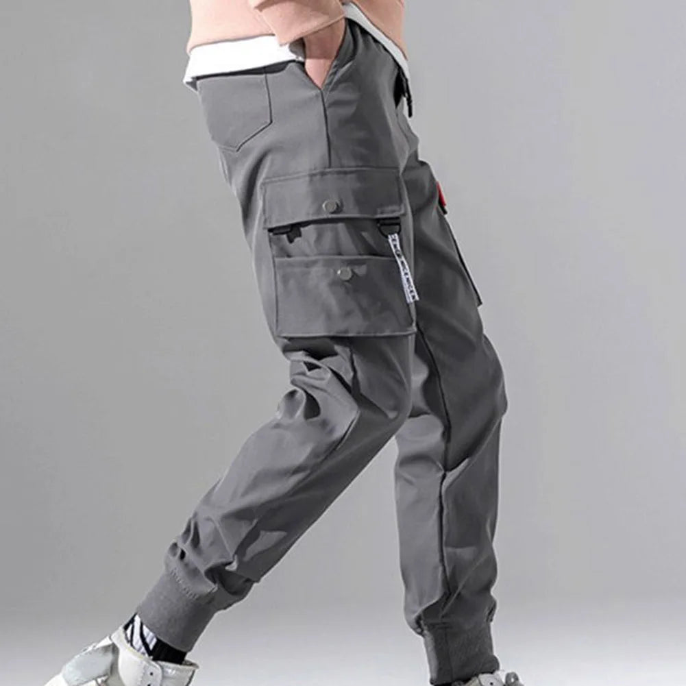 Mens Trendy Solid Cargo Pants Multi Pockets Hip Hop Joggers Trousers Sweatpants Outdoor Work Trousers Hiking Pants